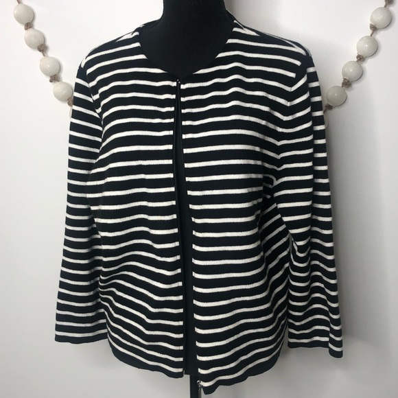 Chaps black & white striped sweater front w/zipper XL Cardigan Blazer Jacket - Picture 2 of 8